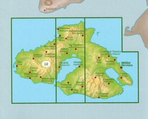 Lesbos 1:50 000. Mapa samochodowo-turystyczna wydawnictwa Freytag & Berndt. Zasięg