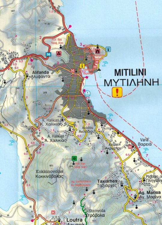 Lesbos 1:50 000. Mapa samochodowo-turystyczna wydawnictwa Freytag & Berndt. Fragment 2