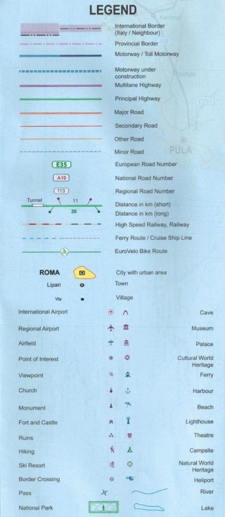 Dolomity. Północno-wschodnie Włochy. Mapa samochodowa wydawnictwa ITMB. Legenda