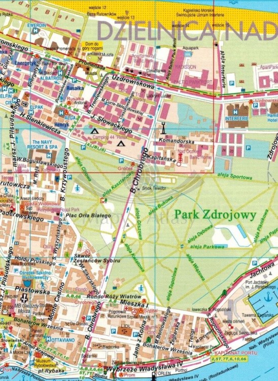Świnoujście i Międzyzdroje. Mapa turystyczna / Plan miasta wydawnictwa Galileos. Fragment 1