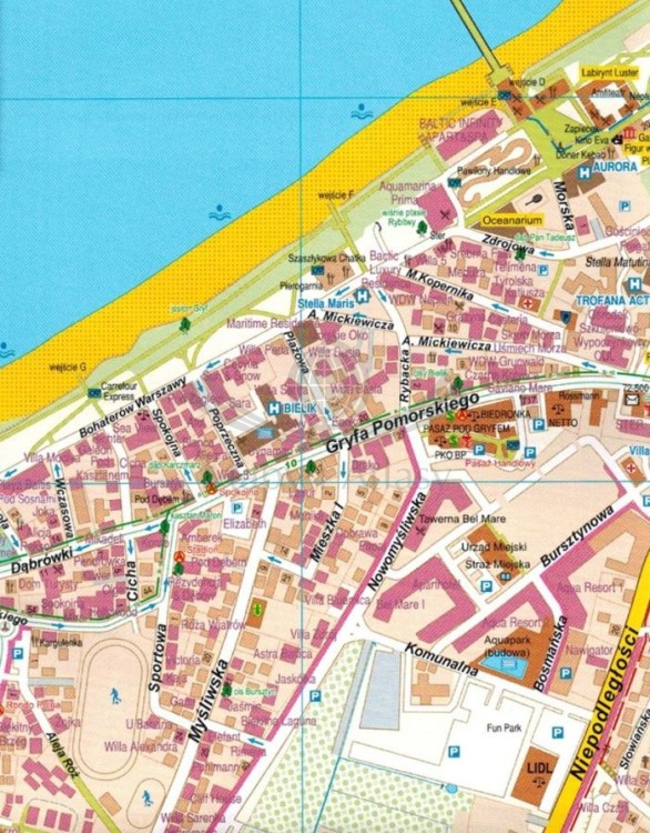 Świnoujście i Międzyzdroje. Mapa turystyczna / Plan miasta wydawnictwa Galileos. Fragment 2