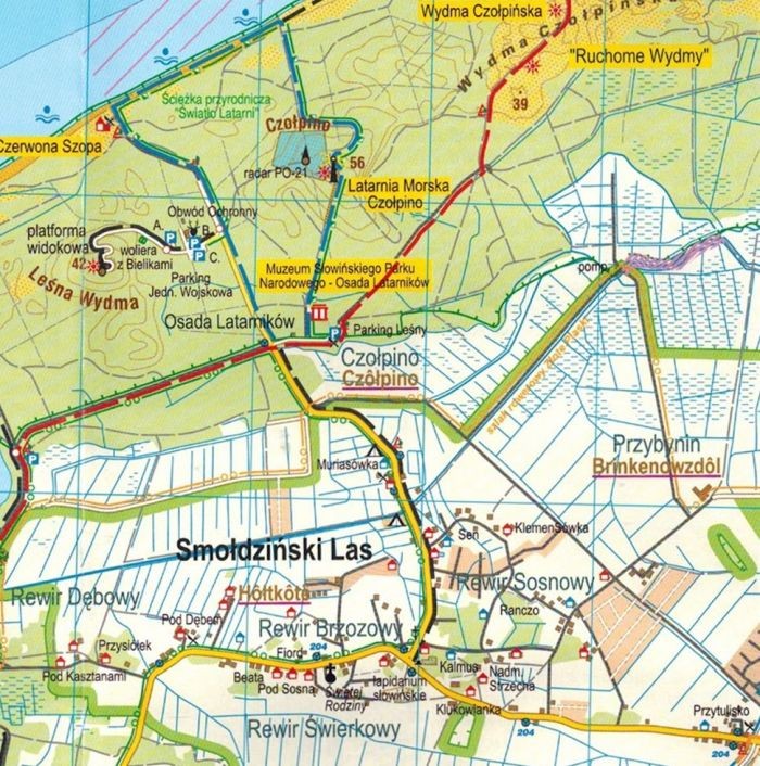 Słowiński Park Narodowy. Mapa turystyczna wydawnictwa Galileos. Fragment 1