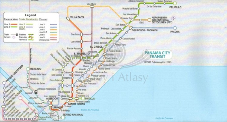 Panama 1:400 000. Wodoodporna mapa samochodowo-turystyczna wydawnictwa ITMB. Transport publiczny