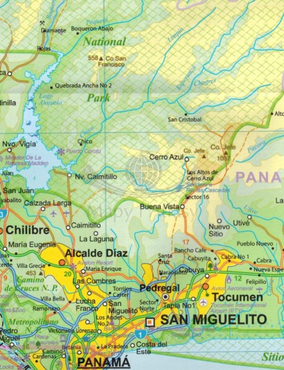 Panama 1:400 000. Wodoodporna mapa samochodowo-turystyczna wydawnictwa ITMB. Fragment 1