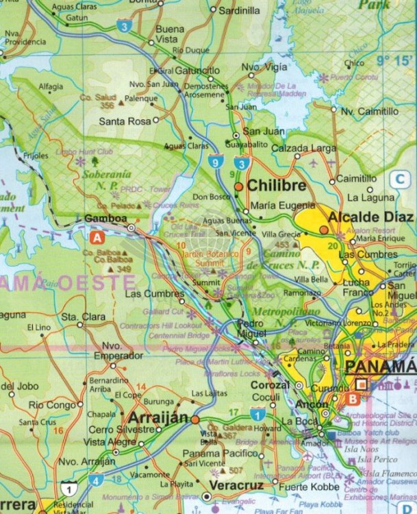 Panama 1:400 000. Wodoodporna mapa samochodowo-turystyczna wydawnictwa ITMB. Fragment 2