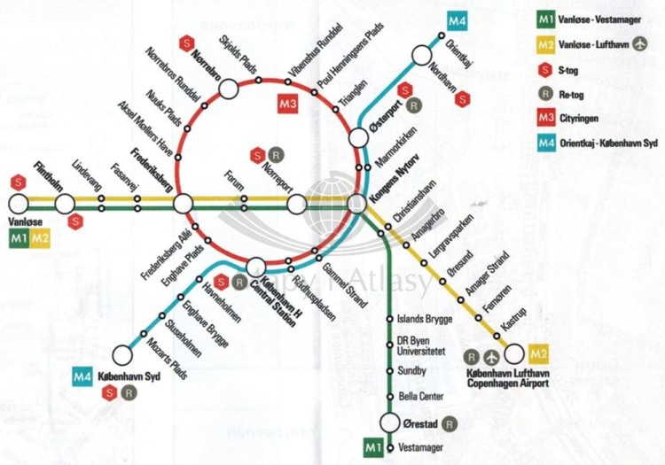 Kopenhaga 1:10 000. Wodoodporna mapa / Plan miasta wydawnictwa Freytag & Berndt. Rozkład sieci podziemnej metra