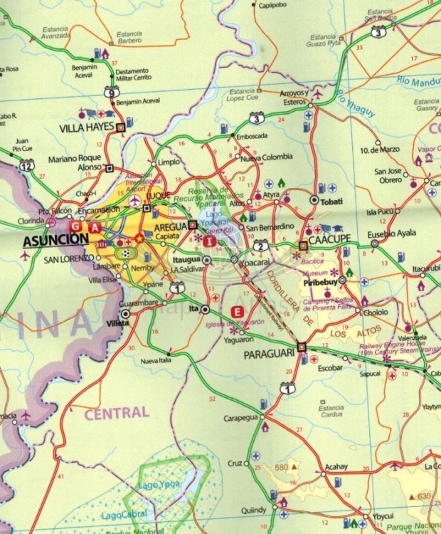 Paragwaj i południowa Boliwia. Wodoodporna mapa samochodowo-turystyczna wydawnictwa ITMB. Fragment 2