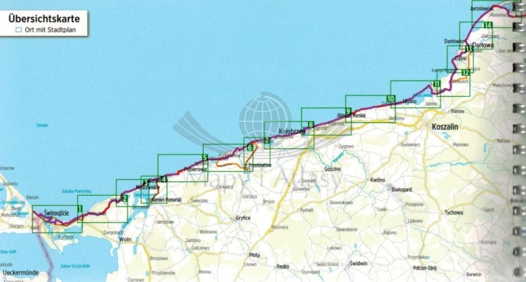 Wybrzeże Bałtyku z Ahlbecku do Gdańska. Atlas rowerowy z przewodnikiem /3/ wydawnictwa Verlag Esterbauer. Zasięg 1