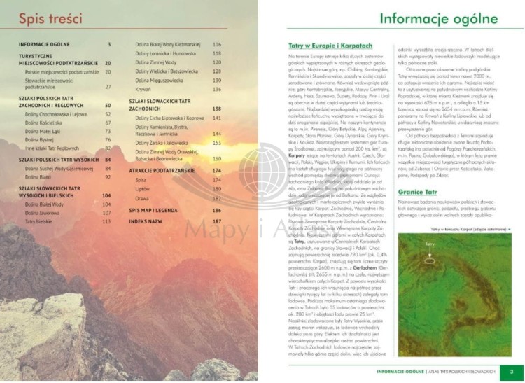 Tatry Polskie i Słowackie. Atlas. Barbara i Marek Zygmańscy wydawnictwa SBM. Spis treści