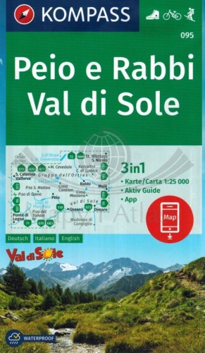 Peio e Rabbi, Val di Sole. Wodoodporna mapa turystyczna 095 wydawnictwa Kompass. Okładka