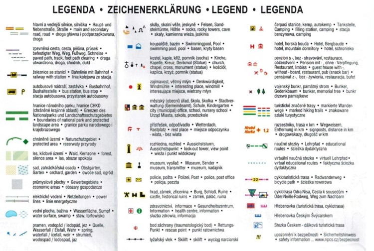 Góry Żytawskie i Łużyckie / Zittauer Gebirge, Lausitzer gebirge 1:25 000. Mapa turystyczna wydawnictwa Kartografie HP. Legenda