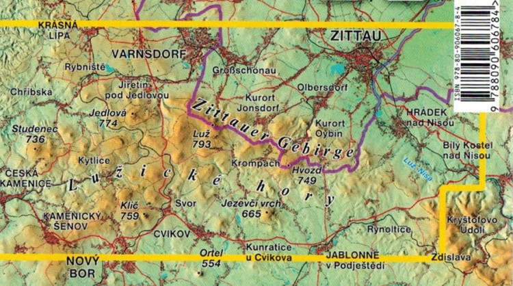 Góry Żytawskie i Łużyckie / Zittauer Gebirge, Lausitzer gebirge 1:25 000. Mapa turystyczna wydawnictwa Kartografie HP. Zasięg