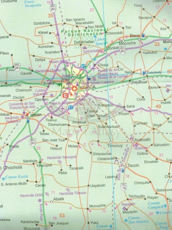 Jukatan 1:500 000. Wodoodporna mapa samochodowo-turystyczna wydawnictwa ITMB. fragment 1