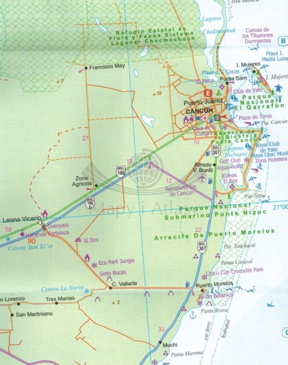 Jukatan 1:500 000. Wodoodporna mapa samochodowo-turystyczna wydawnictwa ITMB. fragment 2