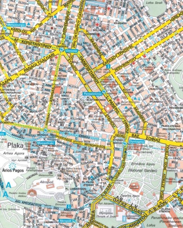 Cyklady 1:250 000. Mapa samochodowo-turystyczna wydawnictwa IGN. Plan miasta - fragment