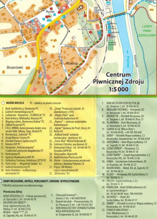Piwniczna-Zdrój, Rytro i okolice. Beskid Sądecki. Mapa turystyczna / Plan miasta wydawnictwa WiT. Informator - fragment