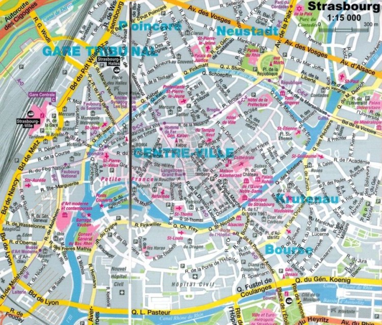 Alzacja i Lotaryngia 1:275 000. Laminowana mapa samochodowo-turystyczna wydawnictwa ExpressMap. Przykładowy plan miasta