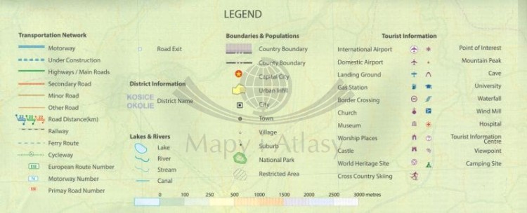 Słowacja i Bratysława. Wodoodporna mapa samochodowo-kolejowa wydawnictwa ITMB. Legenda