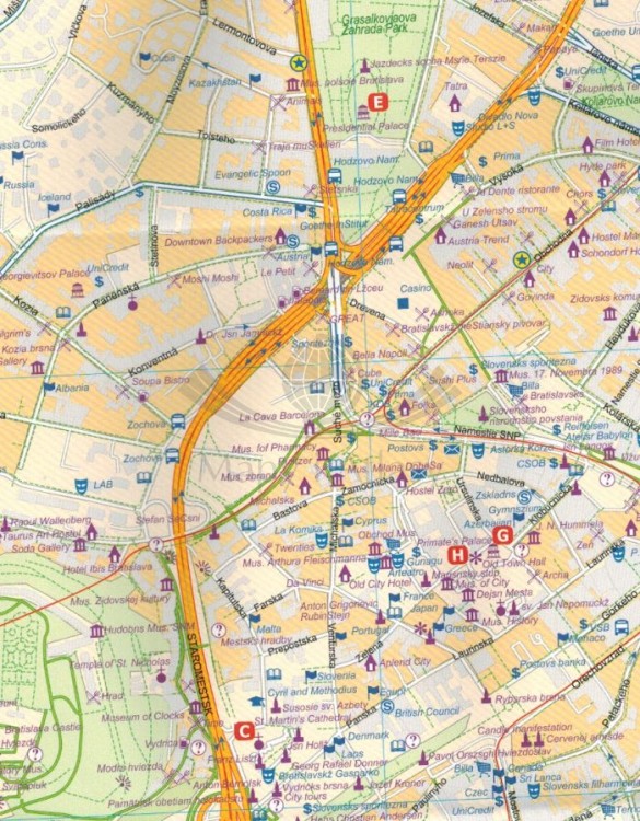 CCI20240726_0004.Słowacja i Bratysława. Wodoodporna mapa samochodowo-kolejowa wydawnictwa ITMB. Bratysława - fragment