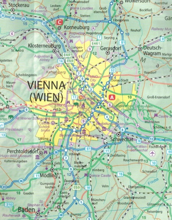 Wiedeń i Wschodnia Austria. Wodoodporna mapa samochodowo-turystyczna wydawnictwa ITMB. Fragment 2