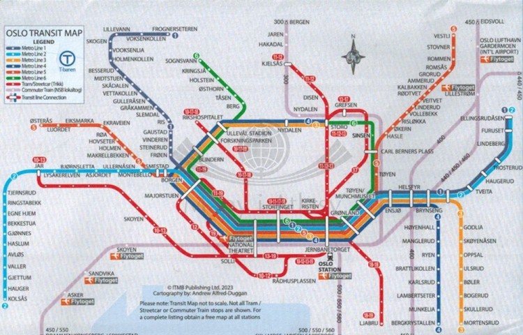 Norwegia Południowa i Środkowa 1:800 000. Mapa samochodowo-turystyczna wydawnictwa ITMB. Transport publiczny