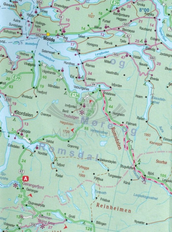 Norwegia Południowa i Środkowa 1:800 000. Mapa samochodowo-turystyczna wydawnictwa ITMB. Fragment 2