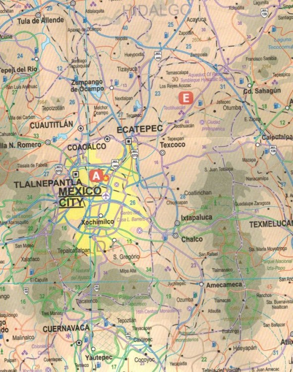 Meksyk Środkowy i miasto Meksyk. Mapa samochodowa / Plan miasta wydawnictwa ITMB. Fragment 2