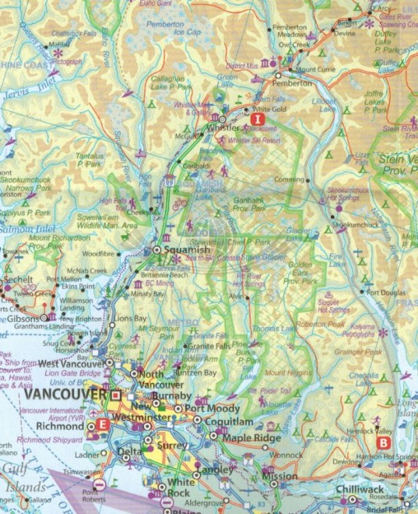 Kolumbia Brytyjska / Vancouver. Wodoodporna mapa samochodowo-turystyczna wydawnictwa ITMB. Fragment 2