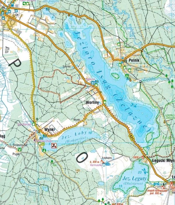 Pojezierze Olsztyńskie - część południowa. Mapa turystyczna wydawnictwa Compass. Fragment 2