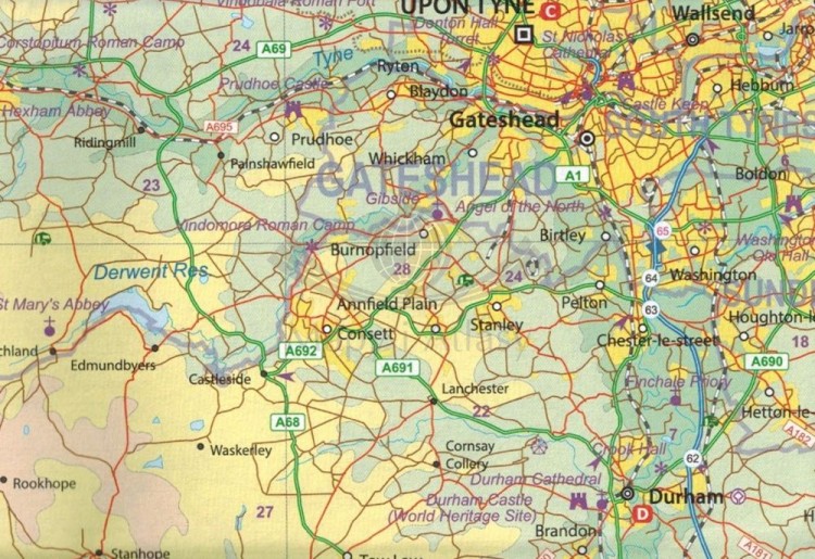 Anglia północna i środkowa. Mapa samochodowo-turystyczna wydawnictwa ITMB. Fragment 1