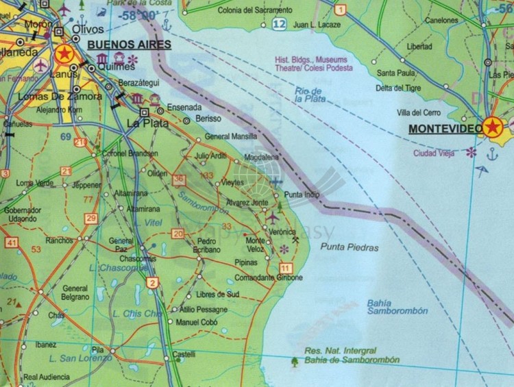 Patagonia. Wodoodporna mapa samochodowo-turystyczna wydawnictwa ITMB. Fragment 2
