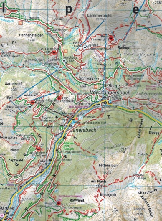 Zillertal, Tuxer Alpen, Jenbach, Schwaz. Wodoodporna Mapa turystyczna WK 151 wydawnictwa Freytag & Berndt. Fragment 3