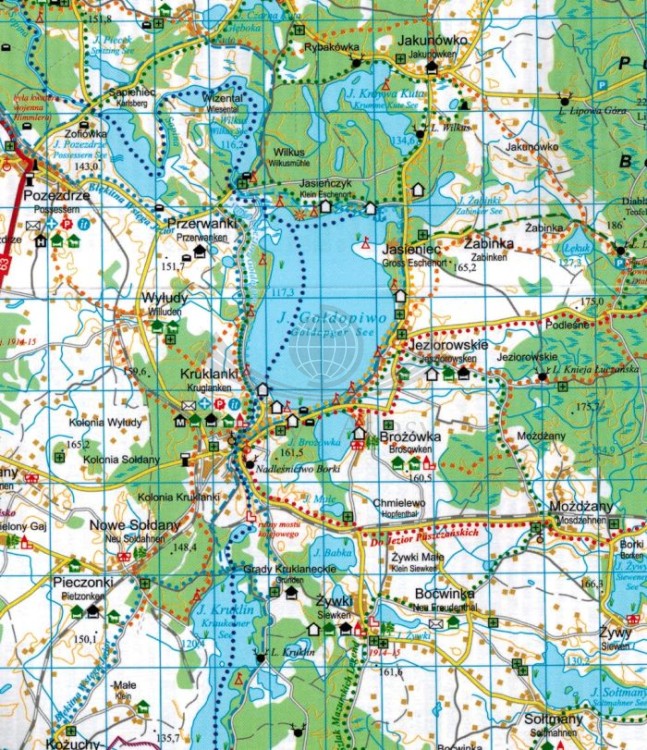 Wielkie Jeziora Mazurskie. Laminowana mapa turystyczna wydawnictwa Agencja TD. Fragment 1