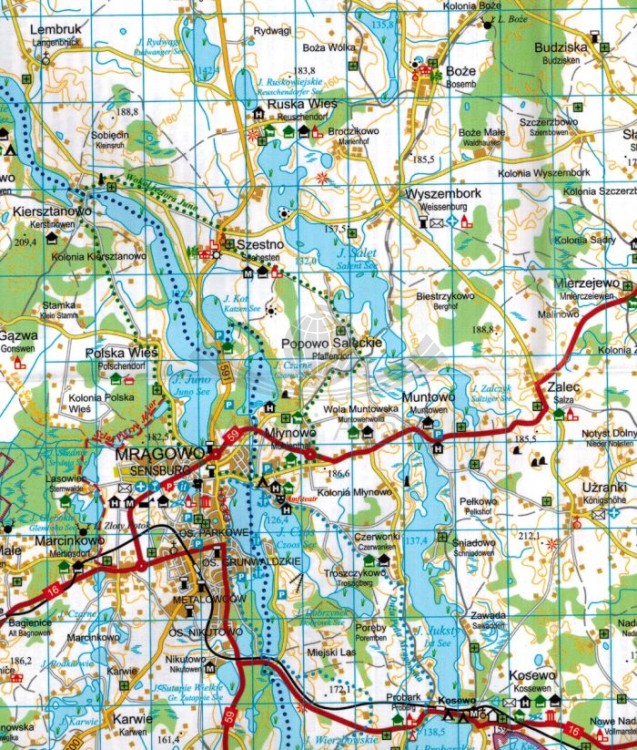 Wielkie Jeziora Mazurskie. Laminowana mapa turystyczna wydawnictwa Agencja TD. Fragment 2