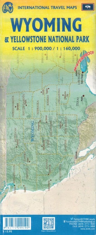 Narodowy Park Yellowstone i Wyoming. Wodoodporna mapa saochodowo-turystyczna wydawnictwa ITMB. Okładka - tył