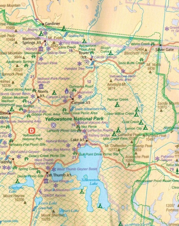 Narodowy Park Yellowstone i Wyoming. Wodoodporna mapa saochodowo-turystyczna wydawnictwa ITMB. Fragment 1