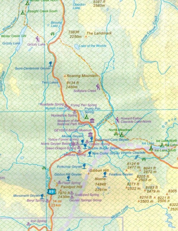 Narodowy Park Yellowstone i Wyoming. Wodoodporna mapa saochodowo-turystyczna wydawnictwa ITMB. Fragment 2