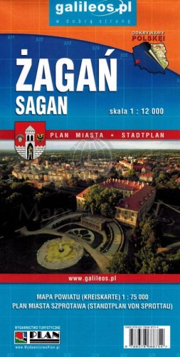 Żagań / Powiat Żagański. Szprotawa, Żary, Nowe Miasteczko, Przemków. Mapa turystyczna / Plan miasta wydawnictwa Galileos. Okładka 1