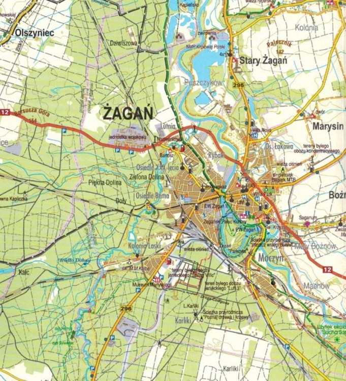 Żagań / Powiat Żagański. Szprotawa, Żary, Nowe Miasteczko, Przemków. Mapa turystyczna / Plan miasta wydawnictwa Galileos. Fragment 1