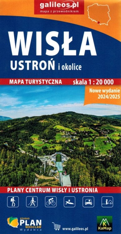 Wisła , Ustroń i okolice 1:20 000. Mapa turystyczna wydawnictwa Galileos. Okładka przód