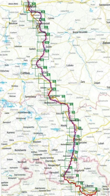 Trasa Odra-Nysa: od źródeł Nysy do Morza Bałtyckiego. Atlas rowerowy wydawnictwa Verlag Esterbauer. Zasięg 2