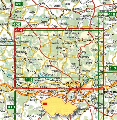 Pilzno i okolice, część północna / Plzensko - Sever. Mapa turystyczna 414 wydawnictwo Shocart. Zasięg