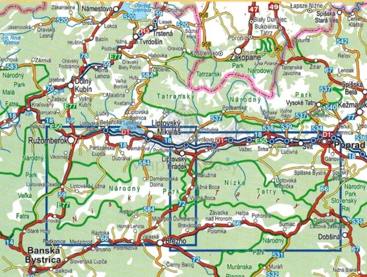 Tatry Niskie (Niżne) 1:50 000. Mapa turystyczna wydawnictwa Compass. Zasięg