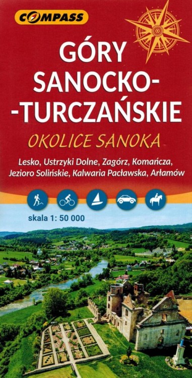 Góry Sanocko-Turczańskie. Okolice Sanoka. Mapa turystyczna wydawnictwa Compass. Okładka