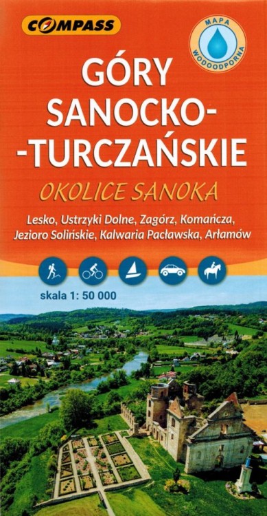 Góry Sanocko-Turczańskie. Okolice Sanoka. Laminowana mapa turystyczna wydawnictwa Compass. Okładka