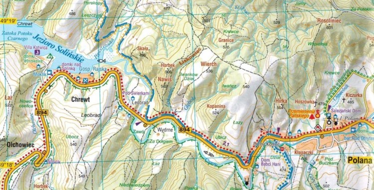 Bieszczady - Ustrzyki Dolne, Holica, Lutowiska 1:25 000. Mapa turystyczna wydawnictwa Galileos. Fragment 2