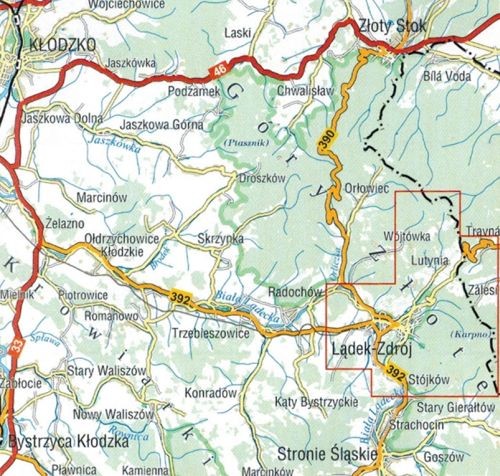 Lądek-Zdrój i okolice. Mapa turystyczna wydawnictwa Compass. Zasięg