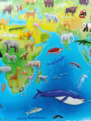 Mapa Świata zwierząt. Podkładka na biurko wydawnictwa Demart. Fragment 1