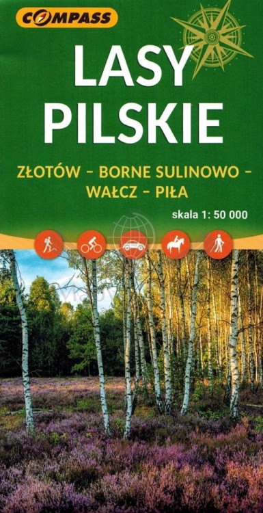 Lasy Pilskie 1:50 000. Złotów, Borne Sulinowo, Wałcz, Piła. Mapa turystyczna wydawnictwa Compass. Okładka