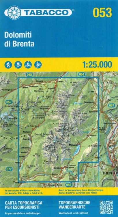 Dolomiti di Brenta / Dolomity Brenty. Wodoodporna mapa turystyczna 053 wydawnictwa Tabacco. Okładka
